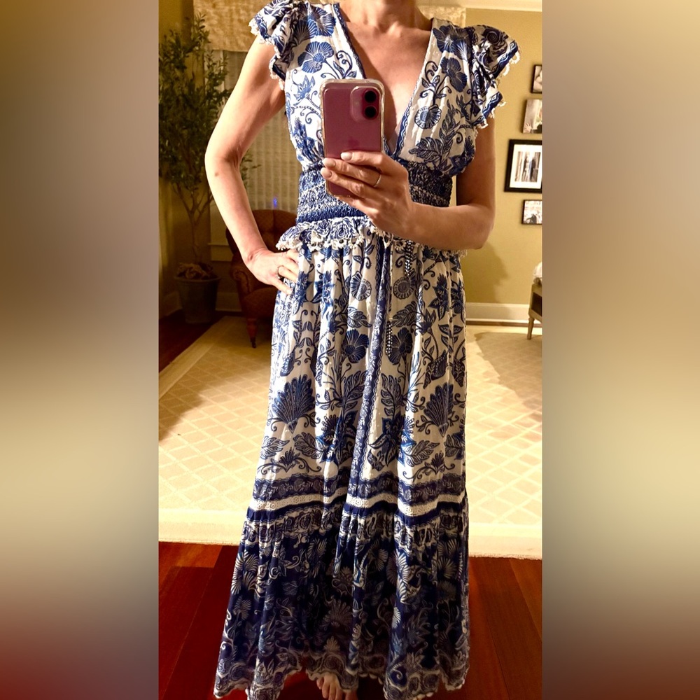 Farm Rio Blue & White Floral V-Neck Maxi Dress - Picture 6 of 7